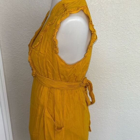 Odille x Anthropologie mustard yellow ruffled dress Sz 2 BOHO - Picture 4 of 10